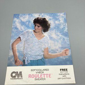 Vintage Patterns Columbia Minerva Roulette Knit 1980s Soft Collared V Neck Sweat